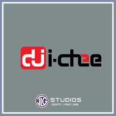 the logo for djchee studio's identity is shown in black and red