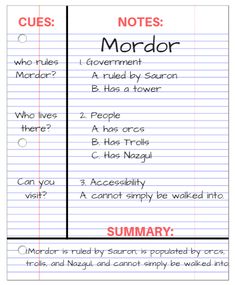 a paper with writing on it and the words'notes mordor'written in red