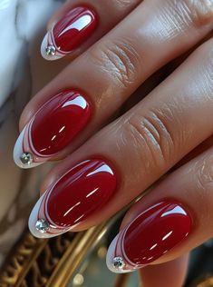 Red Tip Nails, Red Nail Art Designs, Red Gel Nails, Pretty Nail Art Designs, Red Nail Designs, Pretty Nail Art