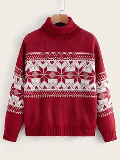 Christmas Streetwear Long Sleeve Sweater, Christmas Crew Neck Knit Sweater, Cozy Long Sleeve Christmas Sweater, Red Long Sleeve Christmas Sweater, Men’s Christmas Jumper, High Neck Jumper, Geo Pattern, High Neck Sweater, White Sweaters