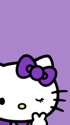 an image of a hello kitty wallpaper with purple and white colors on the background