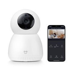 an image of a baby monitor next to a cell phone and camera on a white background