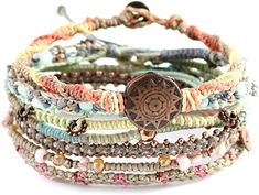 Amazon.com: Wakami Earth Charm Bracelet Set of 7 | Handmade Boho Jewelry for Womens & Mens | DAY | Braided, Waterproof, Stackable Bracelets | Sliding closure on 3 strands, and button closure on 4 strands: Clothing Indie Bracelets, Funky Bracelet, Handmade Boho Jewelry, Estilo Hippie, Hippie Bracelets, Mens Braids, Thread Bracelets, Stackable Bracelets, Macrame Jewelry