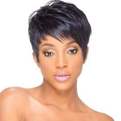 Short Cut Wavy Bob Pixie None Lace Wigs - Model Length / 150% - Rejoicin Cheap Human Hair Wigs, Short Black Hair, Bob Pixie, Short Human Hair Wigs, Wavy Bob, Cheap Human Hair, Sassy Hair, Penteado Cabelo Curto, Short Pixie Haircuts