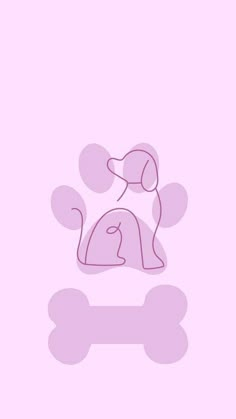 a pink wallpaper with a dog on it's side and a bone in the middle