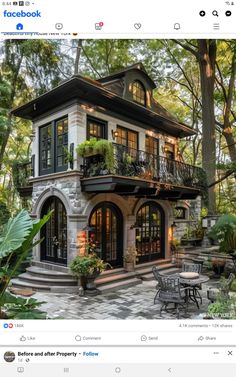 an image of a small house in the middle of trees and plants on top of it