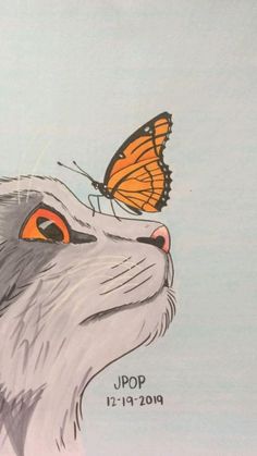 a drawing of a cat with a butterfly on it's head and the words upop written below