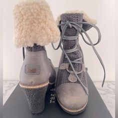 Such A Cute Fall Or Winter Shoe With A Little Height Boost And Comfortable Rubber Wedge. Sherpa Lined For Warmth And Comfort. It’s Like A Fancy Ugg Boot Winter Wedge Boots, Synthetic Winter Wedge Heel Boots, Winter Synthetic Wedge Heel Boots, Synthetic Wedge Heel Boots For Winter, Casual High Heel Wedge Boots With Reinforced Heel, Winter Wedge Boots With Stacked Heel And Round Toe, Shoe References, Winter Wedges, Ugg Boot