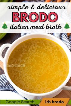 a bowl of broccoli soup with text overlay that says simple and delicious, it