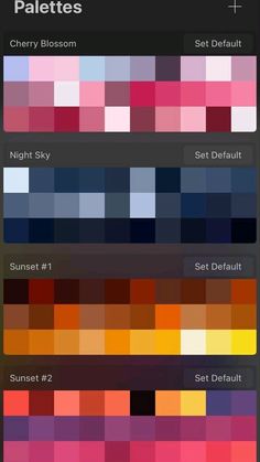 an iphone screen showing the color palettes in different colors