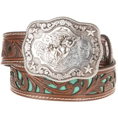 Boys Brown Belt With Turquoise Inlay Scroll Country Girl Belts, Girls Belt Buckles, Cowgirl Belt Buckles, Western Bags Purses, Belt Buckle Jewelry, Country Girl Gifts, Rodeo Belt Buckles