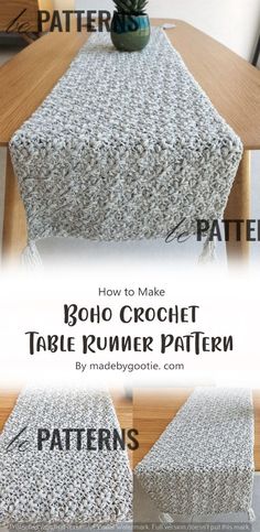 an image of a table runner made with crochet and text that reads how to make boho crochet table runner pattern