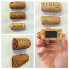 four corks with different names on them