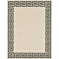 an area rug with black and white greek border on the bottom, in front of a white background