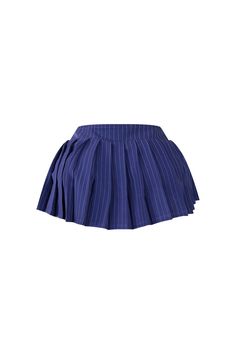 Low rise pleated micro mini skirt featuring pin stripes V-cut shape Side zipper closure Preppy Pleated Mini Length Bottoms, Preppy Pleated Mini-length Bottoms, Fitted Striped Mini Skort, Fitted Striped Skort With Pleated Skirt, Fitted Striped Skort With Lined Skirt, Striped Fitted Short Length Skort, Striped Fitted Mini Skirt, Striped Fitted Pleated Mini Skirt, Striped Pleated Fitted Skirt