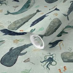 an ocean themed wallpaper with sea animals on it