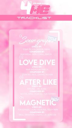 the back cover of an electronic album with pink and white text on it, in front of