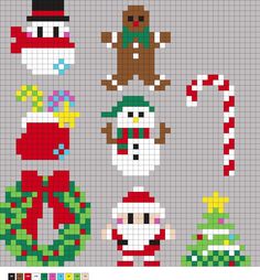 cross stitch christmas sweaters with santa, snowmen and candy canes