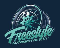 the logo for freestyle style automotive, which is designed to look like an automobile wheel