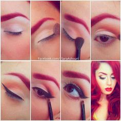 Red pin up eyebrows Pin Up Makeup Tutorial, Vintage Makeup Looks, Pin Up Makeup, Redhead Makeup, Pin Up Looks, Pink Eye Makeup, Retro Makeup, Beauty Make-up