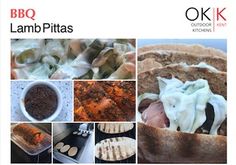 the cover of bbq lamb pitas cookbook with pictures of meats and vegetables