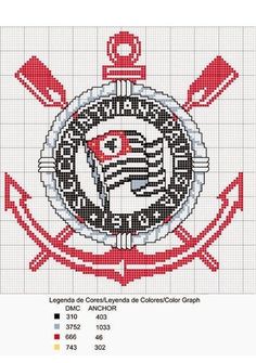 a cross stitch pattern with an anchor, compass and flag on the bottom right corner