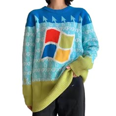 Nerd Inspired Outfits, Internet Core Outfits, Green Y2k Style Winter Sweater, Autismcore Aesthetic Outfits, Webcore Clothes, Chaotic Outfit, Webcore Outfits, Kidcore Sweater, Pixel Clothes