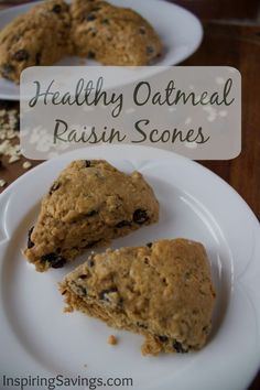 healthy oatmeal raisin scones on a plate with text overlay