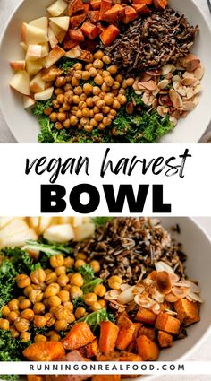 vegan harvest bowl with carrots, chickpeas and spinach in it