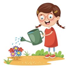 Watering Flowers, Eid Crafts, School Murals, Boy And Girl Cartoon, Plant Drawing, Children Images