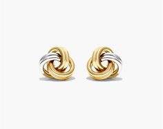 14K Yellow & White Gold Love Knot Stud Earrings. Two tones for twice the style. These chic yet classic earrings take you from day to night, from the weekend to work and back again. Add these staples to your accessory wardrobe today! Classic Yellow Gold Polished Earrings, Classic Polished Finish Yellow Gold Earrings, Yellow Gold Tarnish-resistant Earrings, Love Knot Gold Earrings, Knot Stud Earrings 1stdibs, Gold Knot Earrings, Knot Stud Earrings, Knot Studs, Rings Mens Wedding Bands