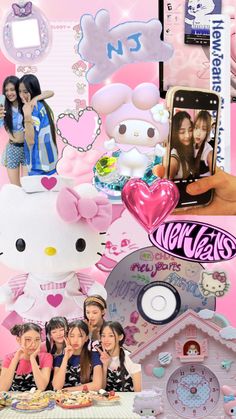 the collage has many different pictures and images on it, including an image of hello kitty