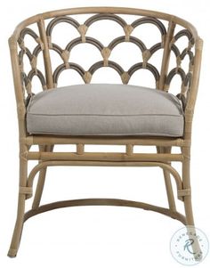 an image of a chair that is made out of wood and has a gray cushion