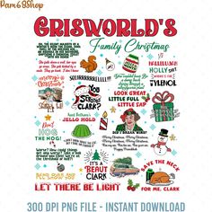 a poster with the words griswold's family christmas written in different languages