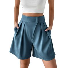 Women's Dress Shorts Casual High Waisted Wide Leg Pleated Dressy Summer Workwear Shorts with Pockets Welcome to our store, I wish you a happy shopping Our products are produced in our own factory with various styles We offer various discounts, and we offer a 30-day quality guarantee please rest assured to place an order If you have any questions, please feel free to contact me, it is our honor to serve you SOMEONE ASKED Q: Is the quality of the clothes as described? A: Yes, if the product you re Blue High Waist Compressive Shorts, Solid Shorts With Wide Waistband And 4-way Stretch, Compressive High-waist Blue Shorts, Blue High-waisted Shorts For Poolside, Blue High-waisted Bermuda Shorts With Pockets, Workwear Shorts, Dress For Short Women, Shorts With Pockets, Quality Fabric