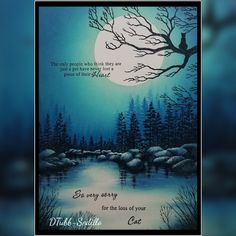 a card with an image of a tree and the moon in the sky above it