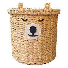 a basket with a bear face on it