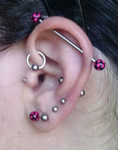 Ear Gauge, Ear Piercings, Piercings, Silver, Pink, Black