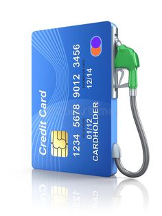 a blue credit card with a gas pump attached to it, on a white background