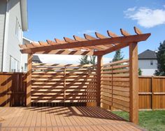 a wooden pergolan sitting on top of a wooden deck