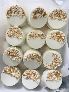 nine white eggs with sprinkles on them