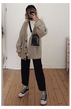 Urban Dress Outfits, Statement Jacket Street Style, Wine And Paint Outfit Ideas, Midsize Urban Outfits, Cold California Outfit, Tomboy Femme Style Outfits Spring, Petite Wool Coat, Midsize Scandinavian Fashion, Grandpa Cardigan Outfit