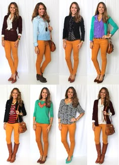 Mustard Jeans Outfit, Mustard Pants Outfit, Mustard Jeans, Orange Pants, Orange Outfit, Outfit Jeans, Work Attire