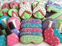 decorated cookies are arranged in the shape of letters and numbers