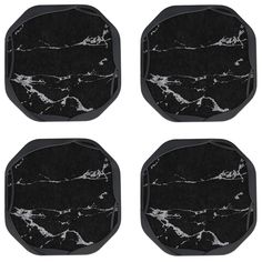 four black and white marble coasters on a white background, set of 4 pieces