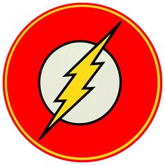 the flash logo is shown on a red circle with yellow and white lightning bolt in center