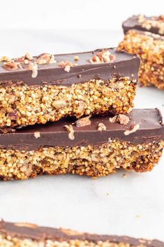 chocolate and granola bars stacked on top of each other