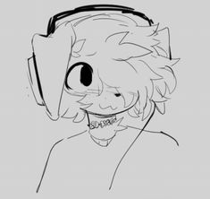 a black and white drawing of a person wearing headphones