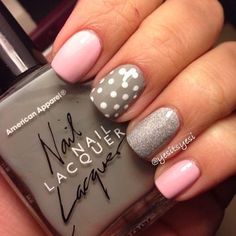 Nails Yellow, Polka Dot Nails, Gray Nails, Dots Nails, Super Nails, Nail Swag, Gel Nail Designs, Cute Nail Designs