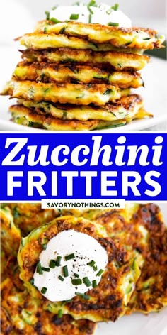 zucchini fritters with sour cream on top